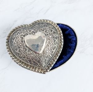 5/$18 Heart Shaped Pewter Blue Velvet Jewelry Box